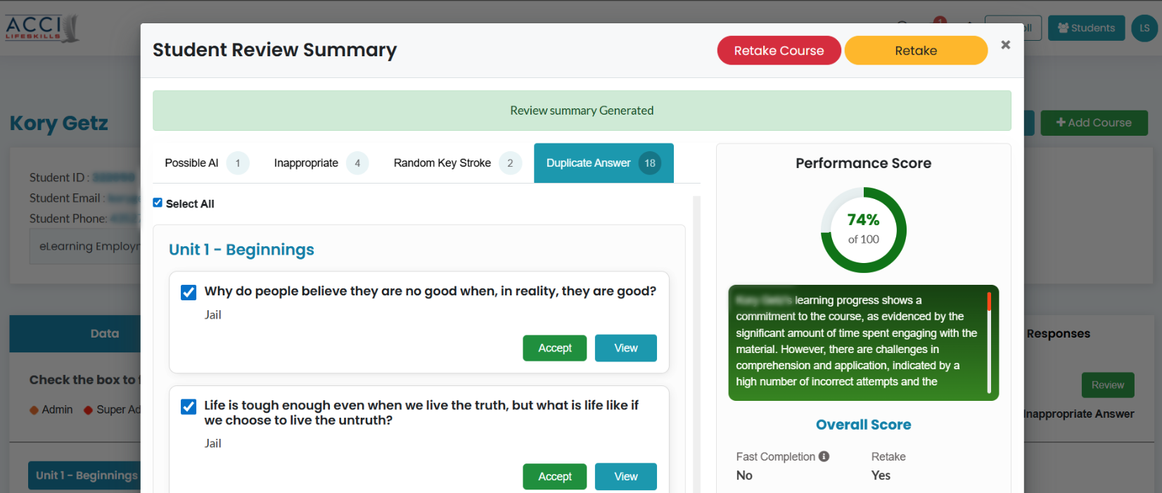 Review Student Responses